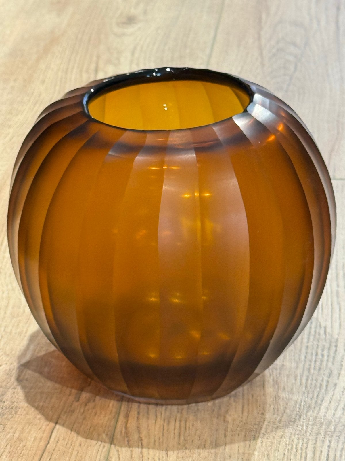 Bombyx Vaas Amberkleurig Glas Geribbeld Design 19x19 cm, Ophalen of Verzenden