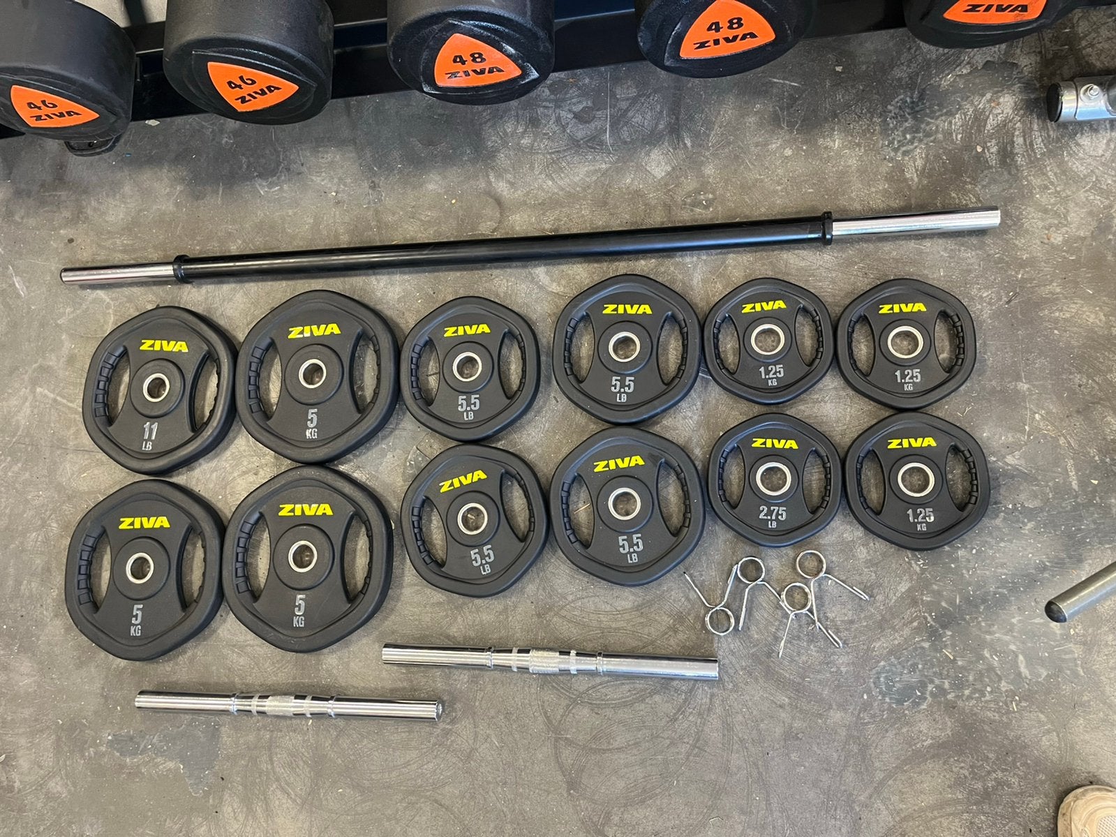 Ziva halter schijven met stang en dumbbell stangen, Ophalen, Stang, Dumbells, Zo goed als nieuw