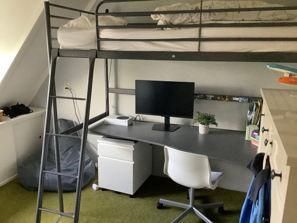 Hoogslaper met bureaublad grijs, Ophalen, Hoogslaper, Eenpersoons, 210 cm