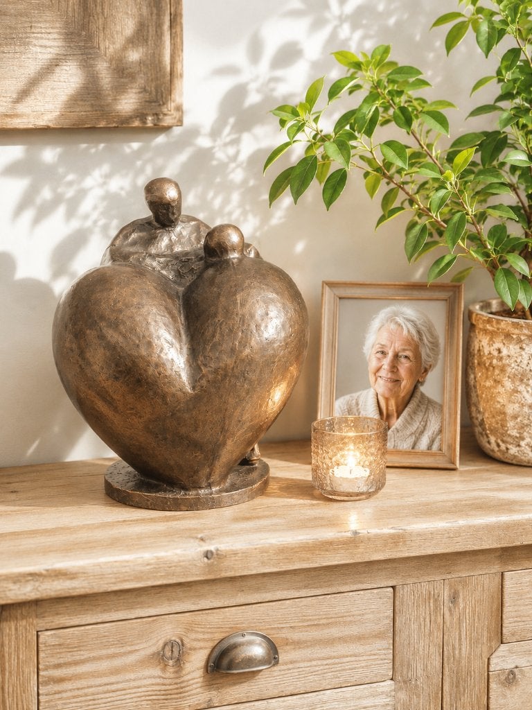 URN MET VERDRIETIGE MENSEN / bronzen asurn, Nieuw, Info@huisentuindecoratiemarie.nl, Huis en tuin decoratie marie, Peize