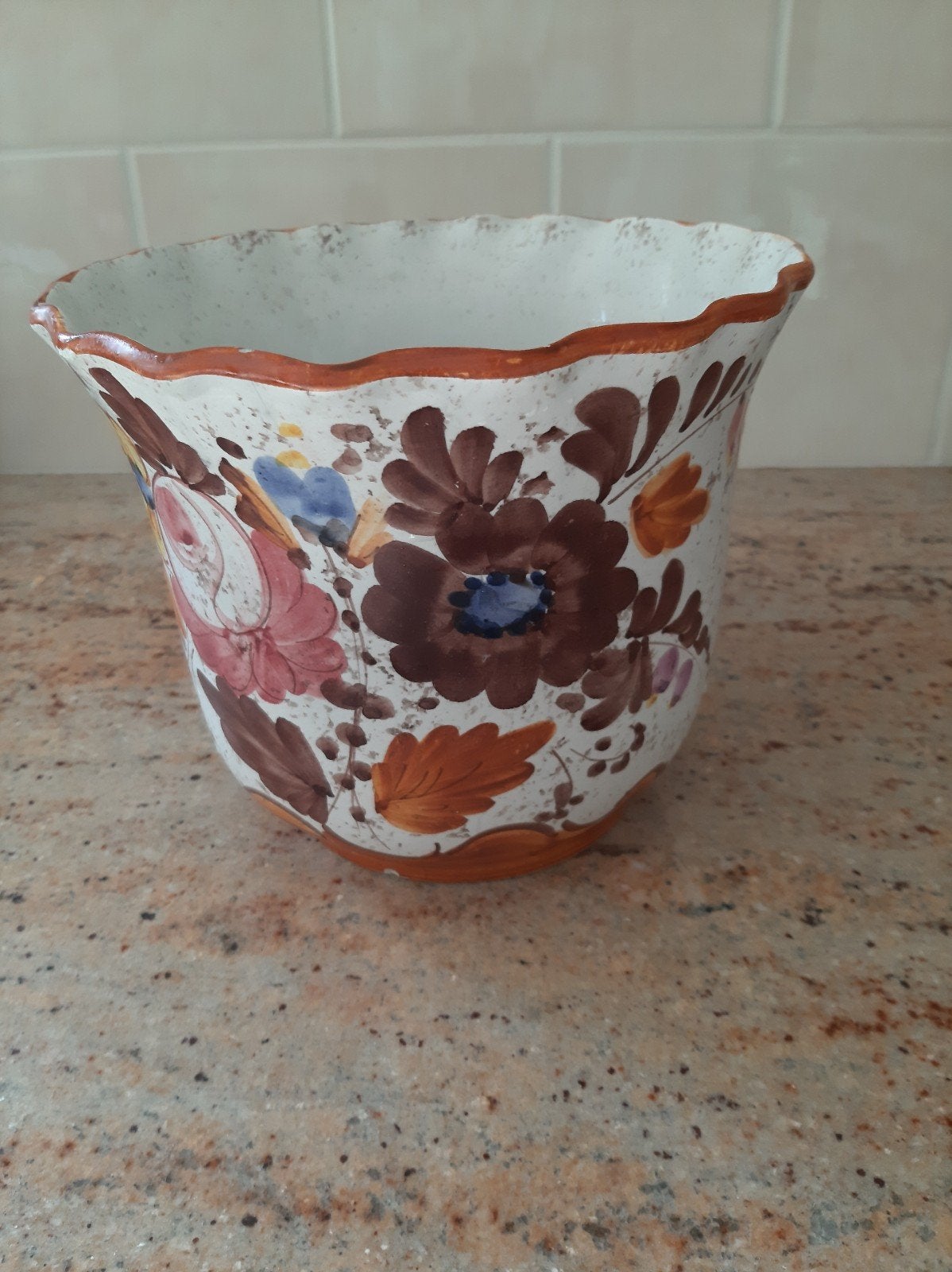 Vintage Italiaanse Bloempot - Handgeschilderd Keramiek, Ophalen of Verzenden