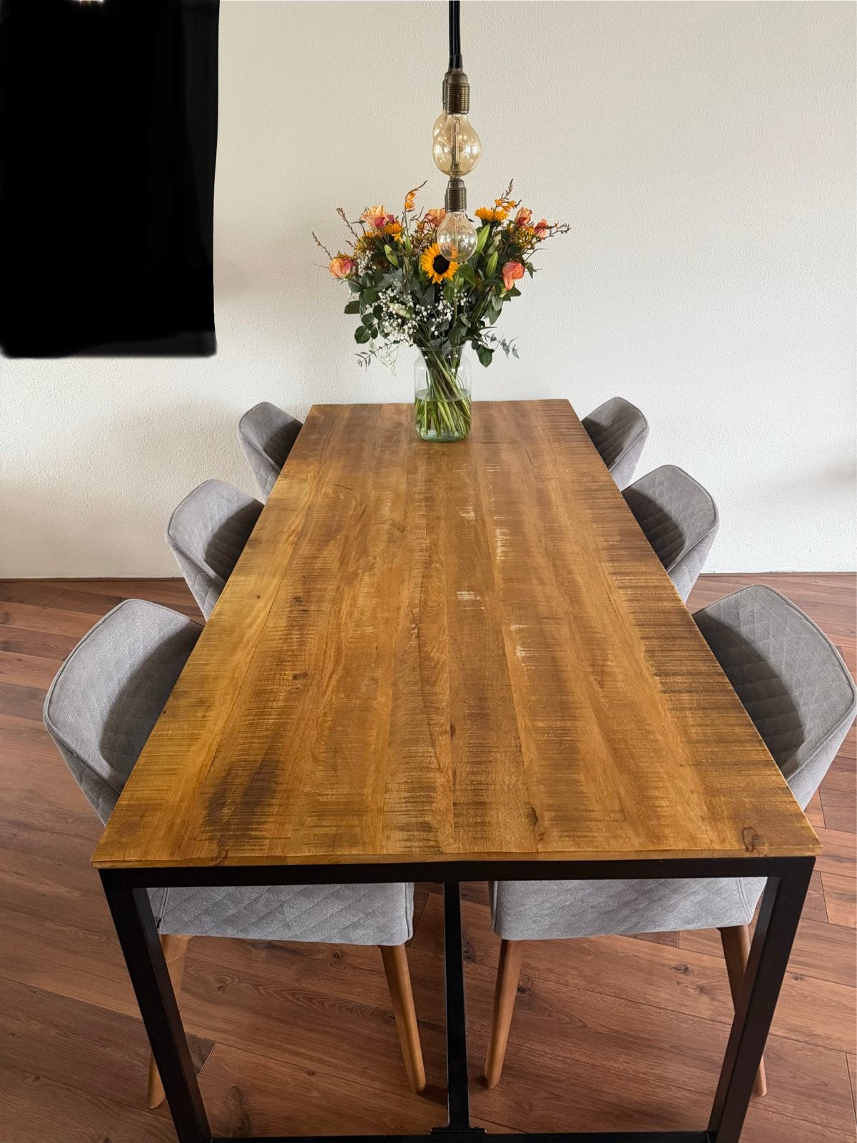 6 Grijze eetkamerstoelen van Kick met ruit design, Ophalen, Zo goed als nieuw, Vijf, Zes of meer stoelen, Stof