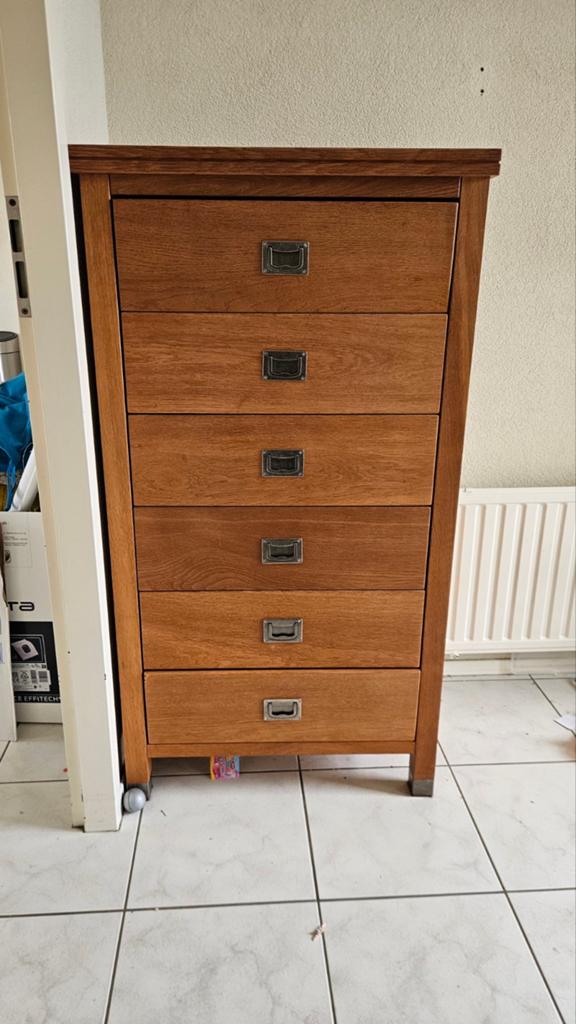 Massief houten ladekast met 5 laden, Ophalen, Modern, Klassiek, Gebruikt, 5 laden of meer