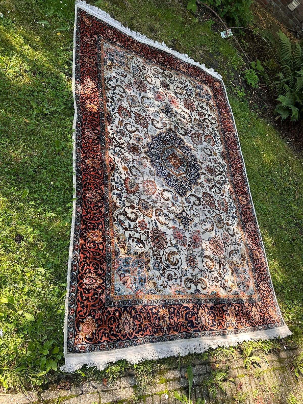 Prachtig vintage Perzisch tapijt - Handgeknoopt uit India, Ophalen, Gebruikt, Wit, 150 tot 200 cm