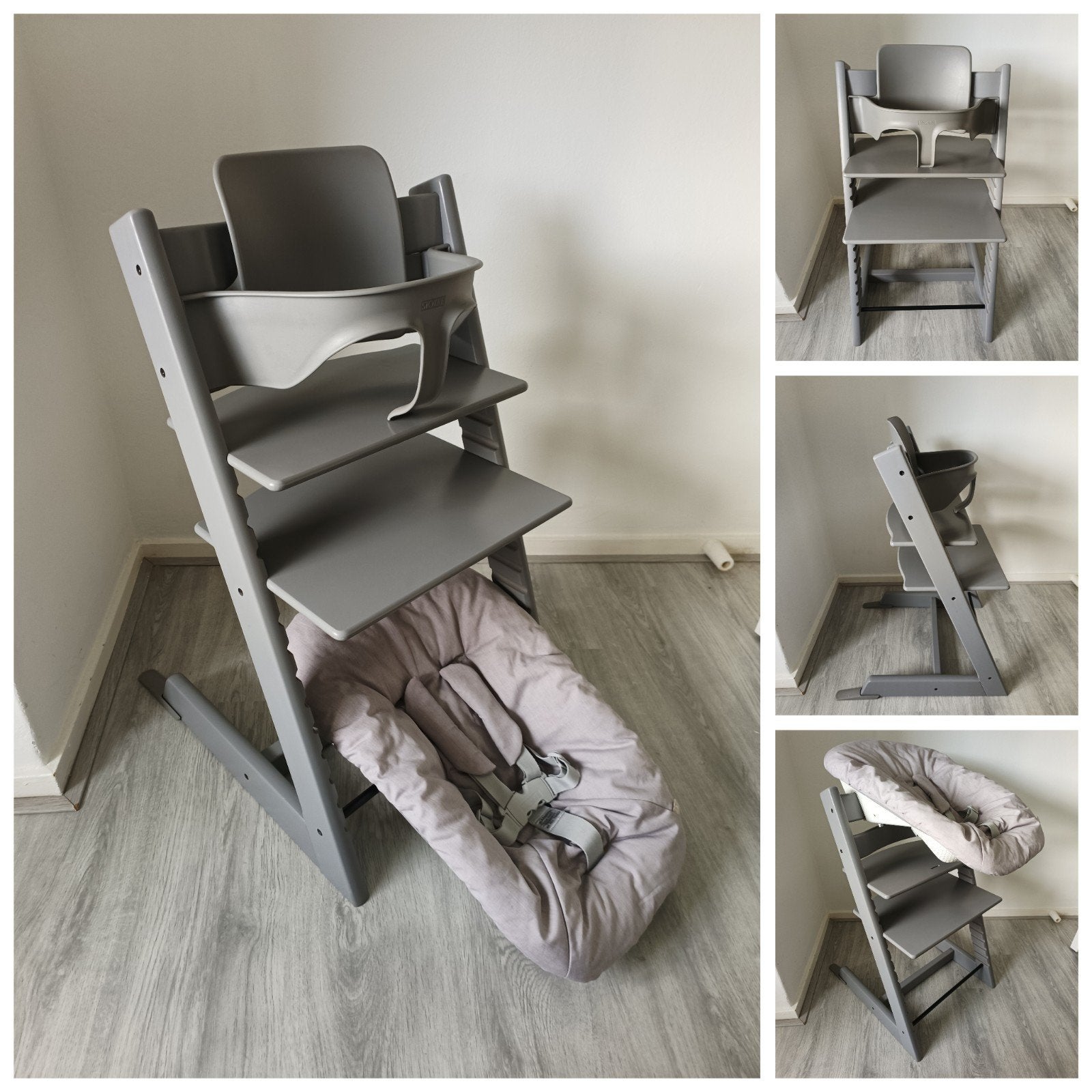 Stokke Tripp Trapp storm grey+babyset, 2 standen newbornset, Kinderen en Baby's, Kinderstoelen, Meegroeistoel, Ophalen of Verzenden