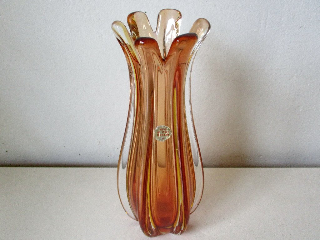 Vaas Murano Italy vintage seventies glas roze oranje, Ophalen of Verzenden