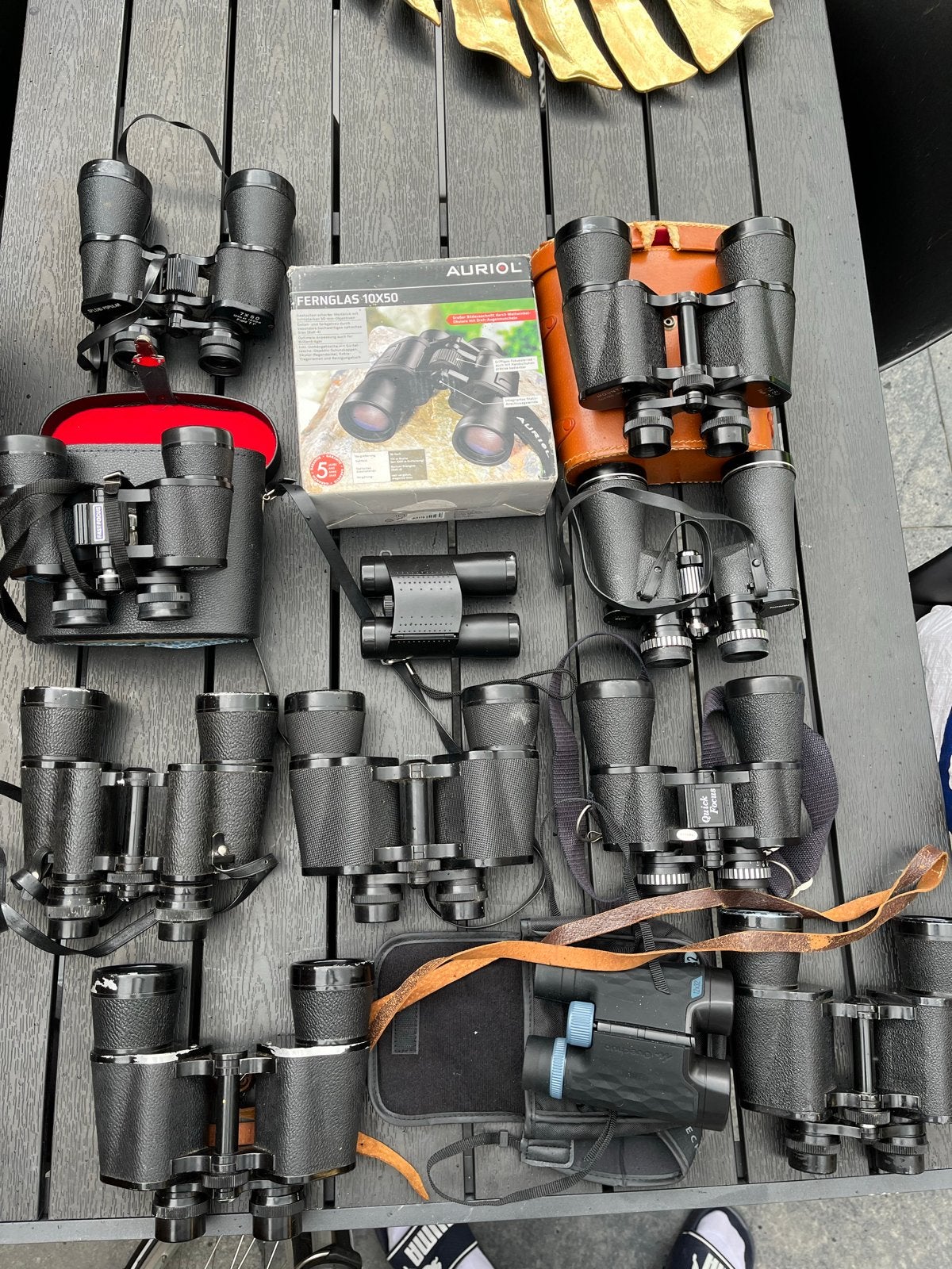 collectie verrekijkers - Diverse modellen en merken, Gebruikt, 8 tot 12x, Met hoes of tas, Porro (met knik)