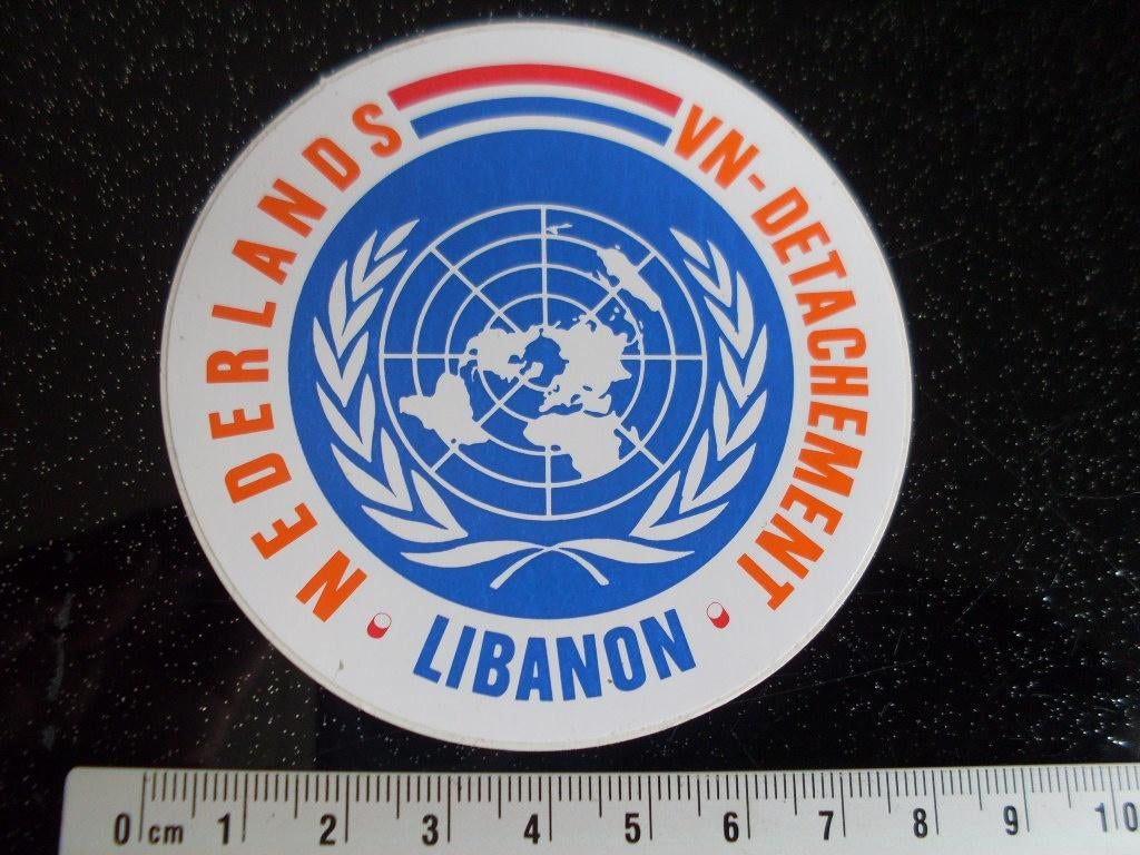 sticker nederlands vn-detachement libanon logo embleem wapen, Verzamelen, Stickers, Zo goed als nieuw, Bedrijf of Vereniging, Verzenden