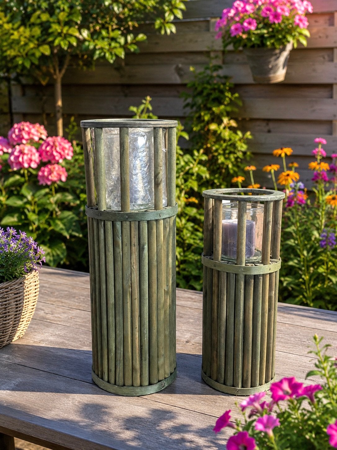 2 windlichten op pilaar , tuin verlichting, Ophalen of Verzenden, Nieuw
