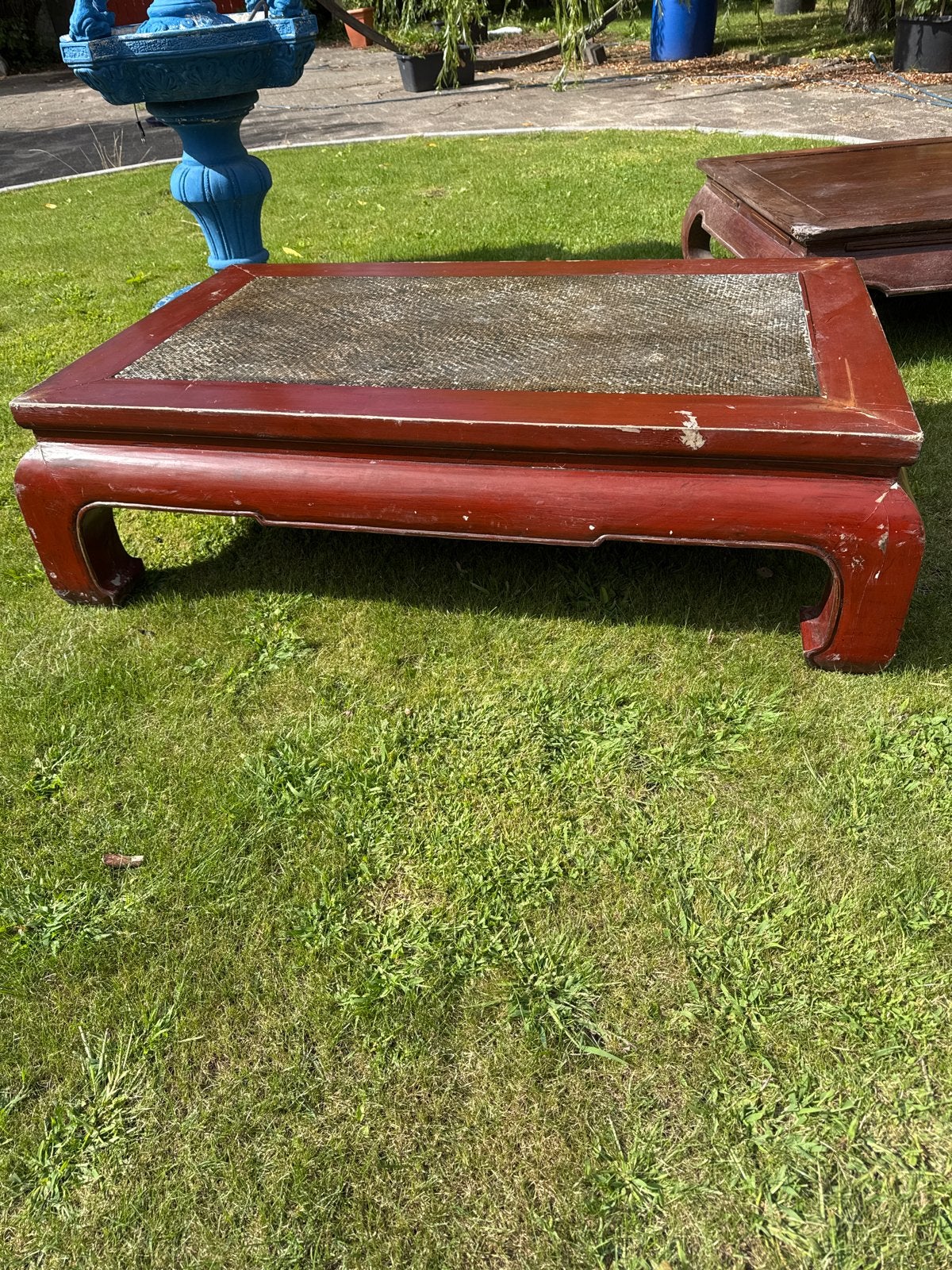 Antieke Chinese salontafel met rieten blad 130 x80, Ophalen
