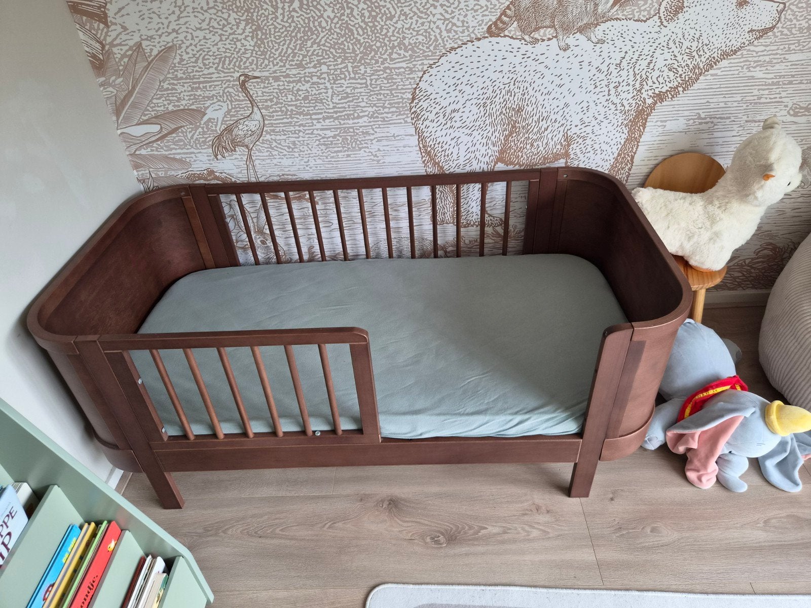Mooi houten kinderbed van bopita heya met lattenbodem en mat, 70 tot 85 cm, 140 tot 160 cm, Zo goed als nieuw, Ophalen
