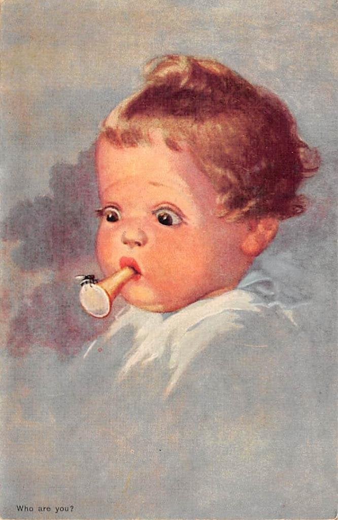 Fantasie Kind met vlieg op speen Who are you? Vintage Humor, Ophalen of Verzenden, Voor 1920, Ongelopen, Overijssel