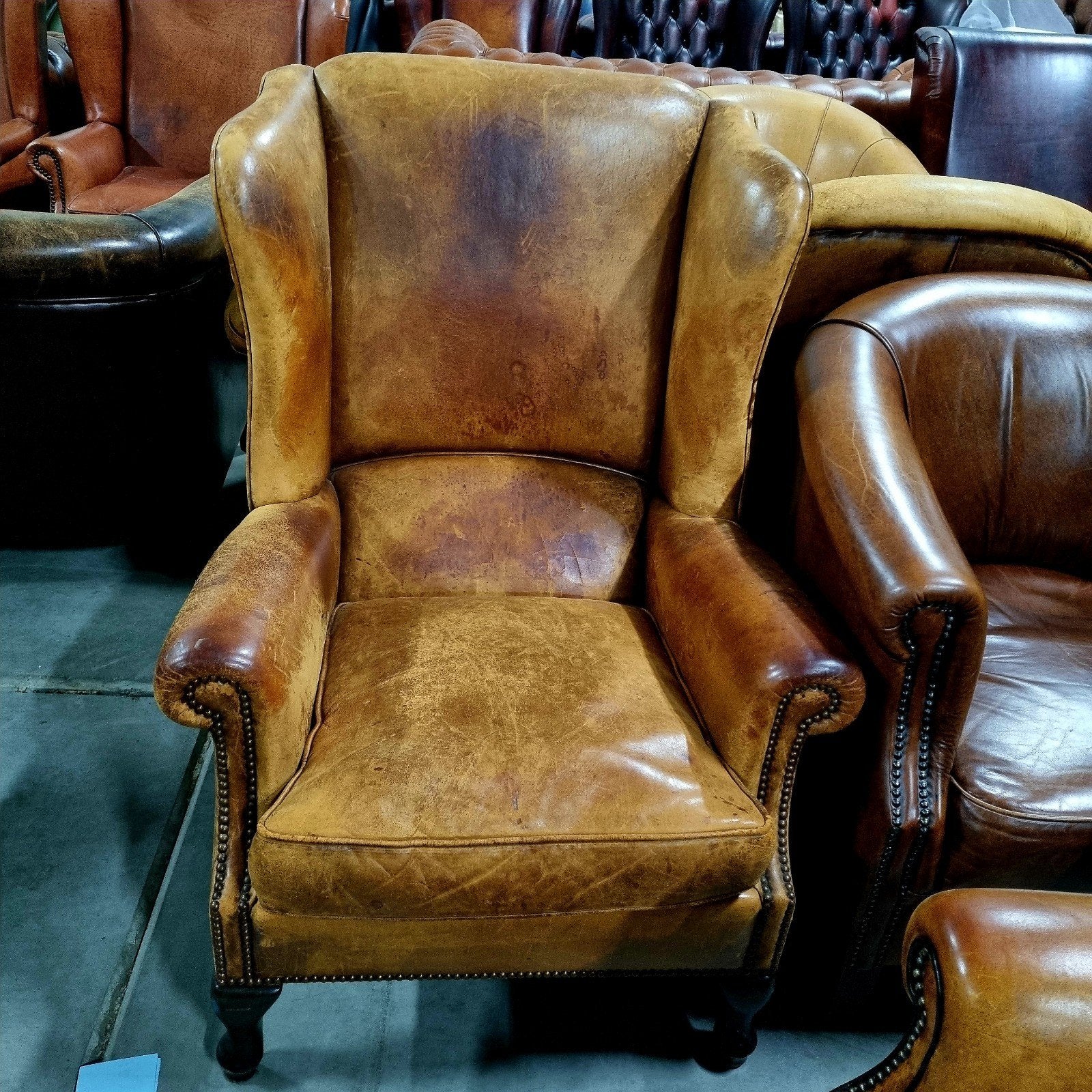 Chesterfield Schapenleren oor fauteuil + BEZORGING GRATIS, Gebruikt, ., Klassiek, Ophalen of Verzenden