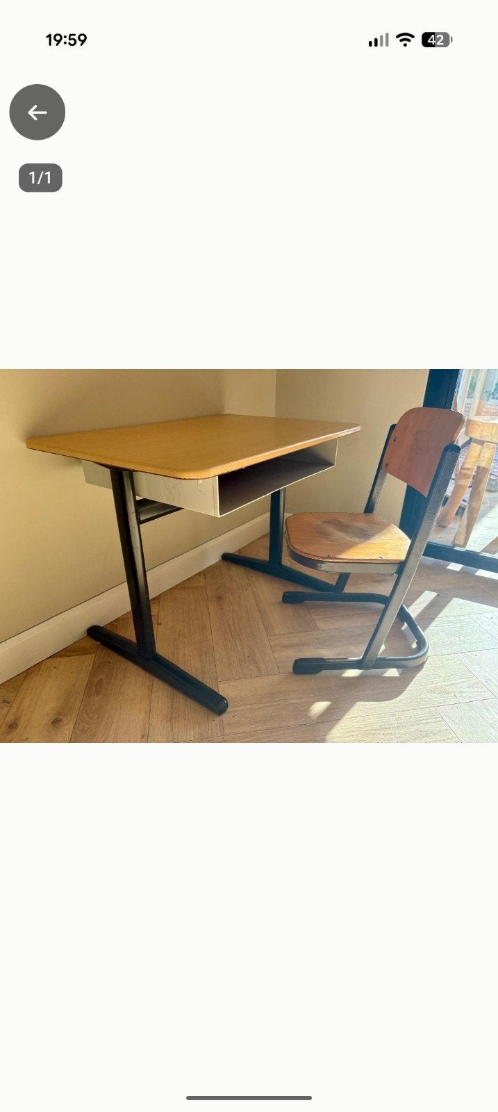 Vintage Schoolbureau met stoel - Hout en Metaal, Ophalen, Opbergruimte, Gebruikt, Hout