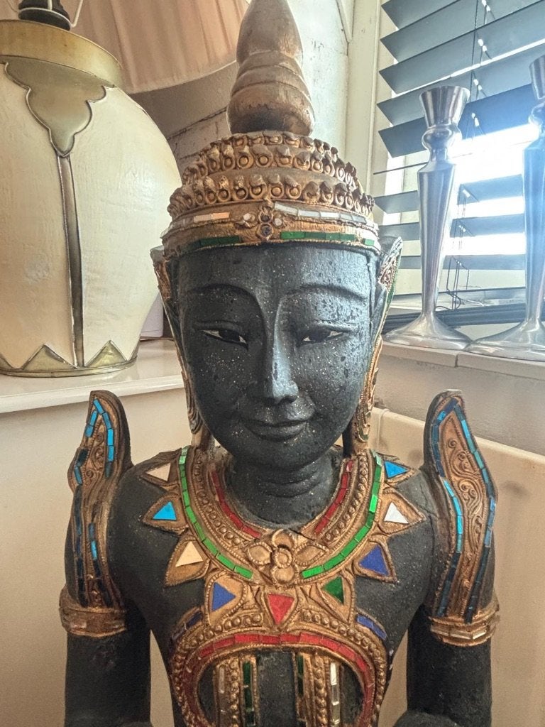 Buddha / Gatekeeper / Unique / Hout&Goud  / ++, Nieuw, Ophalen of Verzenden, Houtsnijwerk, Overige kleuren