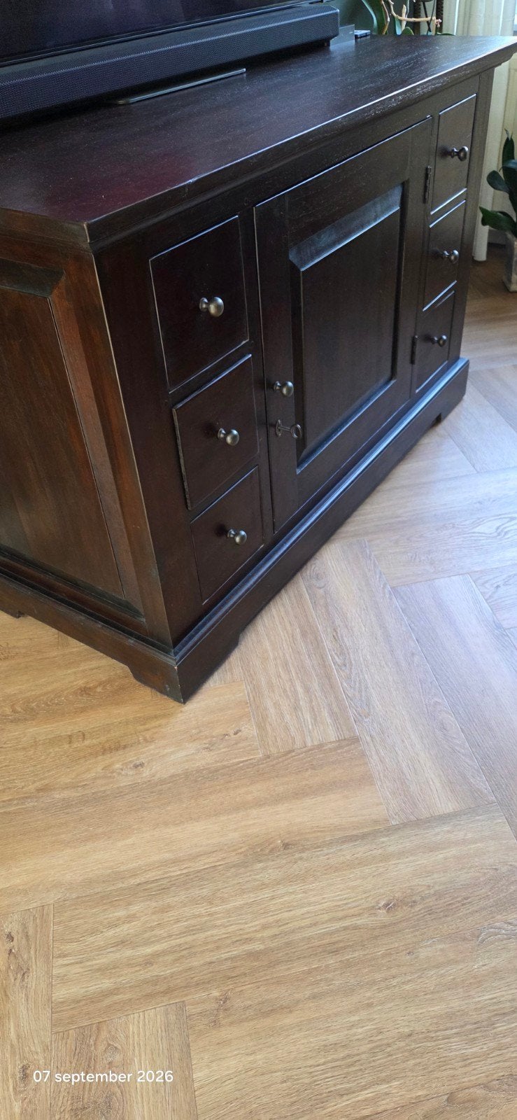 Koloniale TV-kast van massief teakhout - 120x51x73 cm, Ophalen, Gebruikt, 100 tot 150 cm, Teakhout