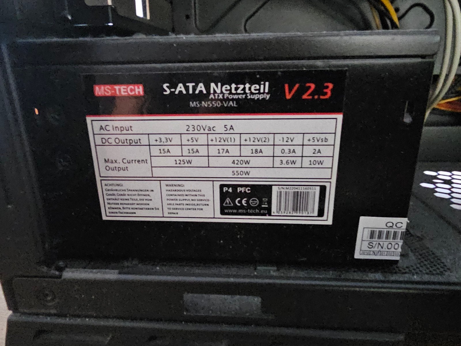 MS-TECH 550W Voeding - MS-N550-VAL, Computers en Software, Interne voedingen, Ophalen of Verzenden