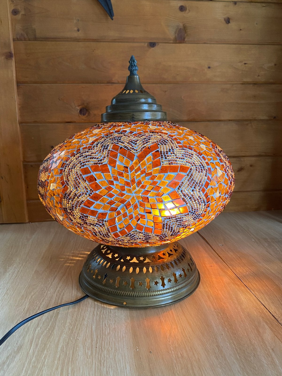 Oosterse Mozaïek Tafellamp - Handgemaakt Oranje/Bruin, Huis en Inrichting, Ophalen, Vintage, Oranje, E27 (groot)
