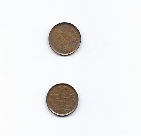 Suriname "halve cent "1936, 1938, Verzenden, Zuid-Amerika, Losse munt