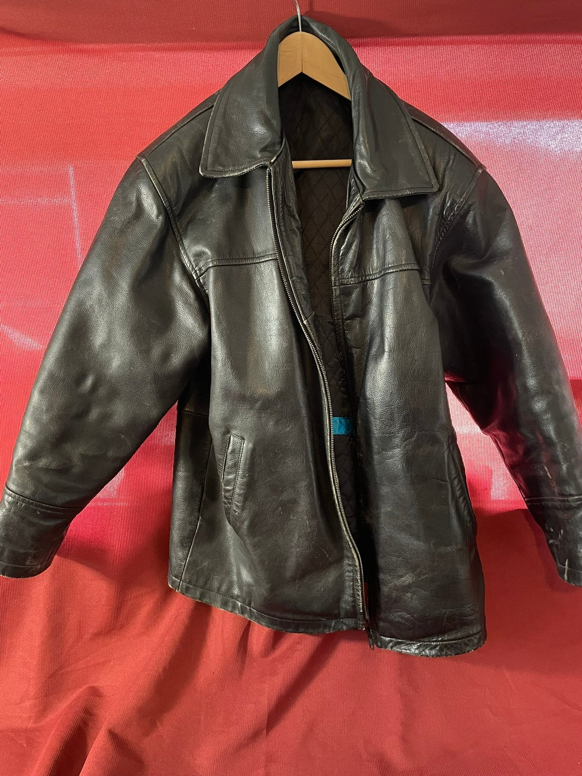 Vintage leren jas l, Ophalen, Gedragen, Bruin