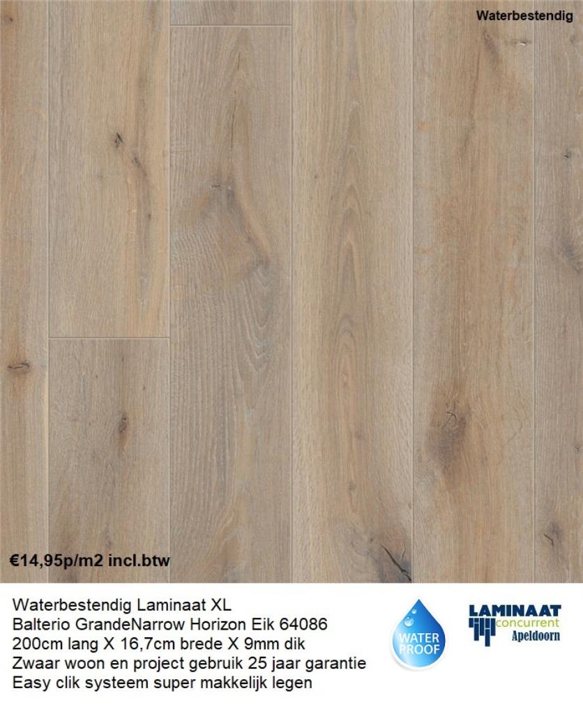 Waterbestendig Laminaat Horizon Eik 64087 9mm dik €14,95p/m2, Bruin, 75 m² of meer, Waterbestendig laminaat, Nieuw