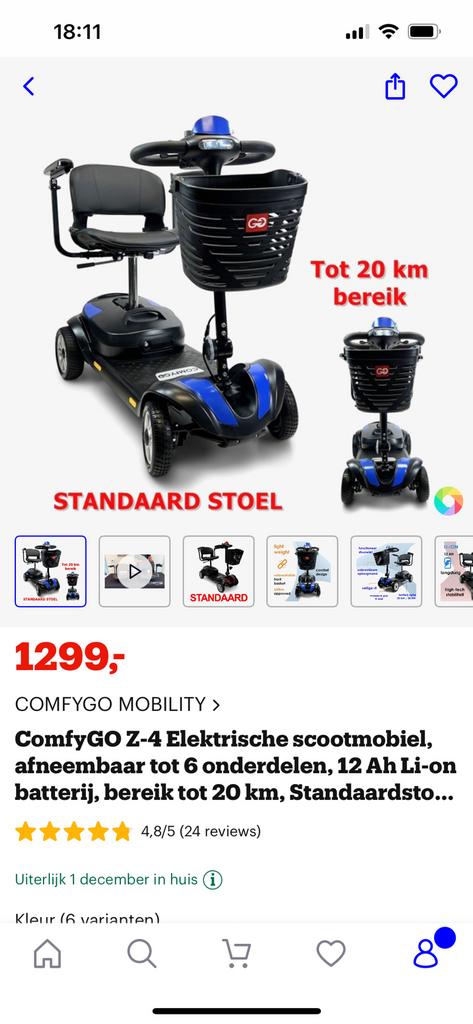 Electrische scootmobiel - opvouwbaar - kofferbak auto, 10 km/u of minder, Gebruikt, 16 t/m 25 km, Ophalen