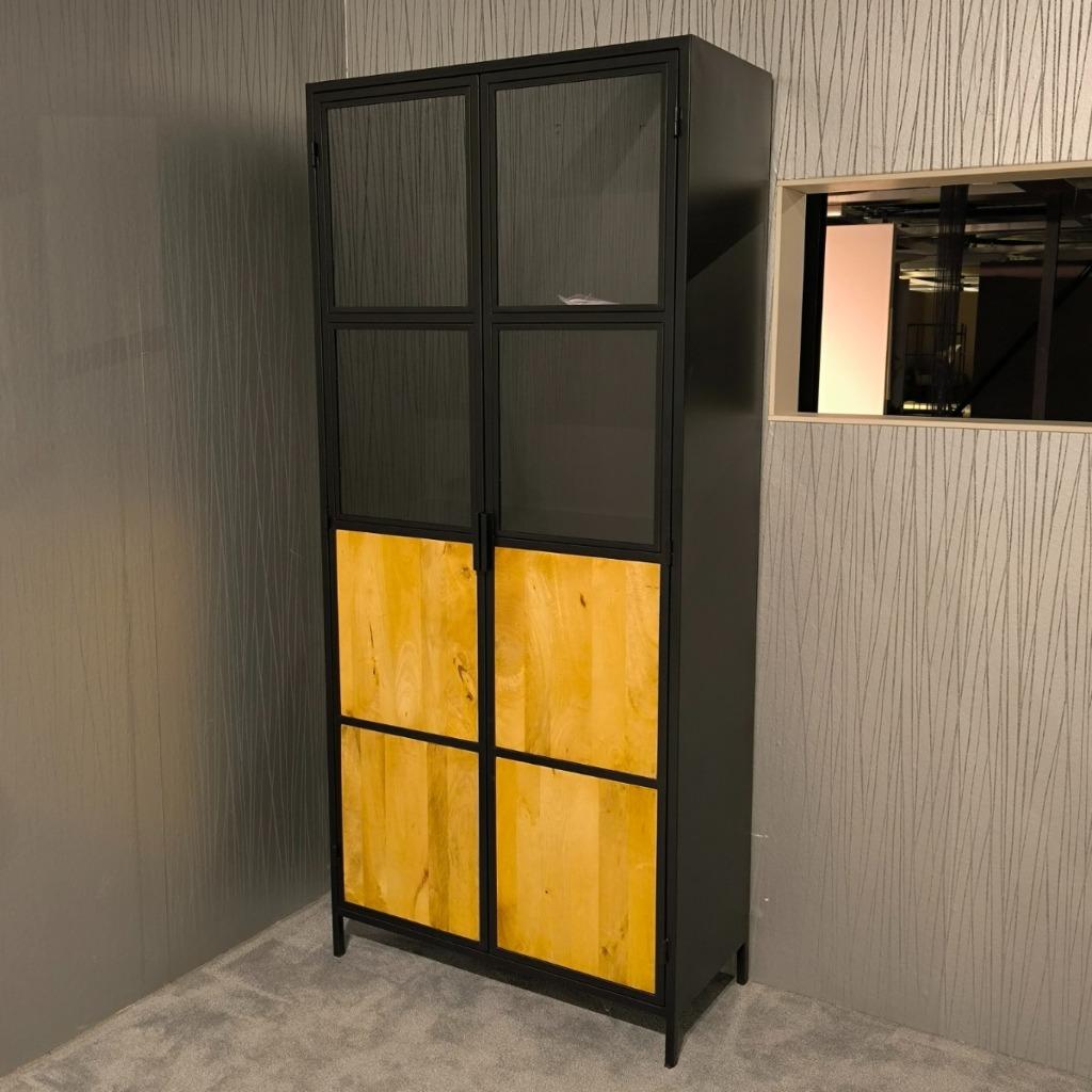 Inhouse Vitrinekast Matalo Zwart met Eiken, Ophalen, Modern, Industrieel, 200 cm of meer, Nieuw