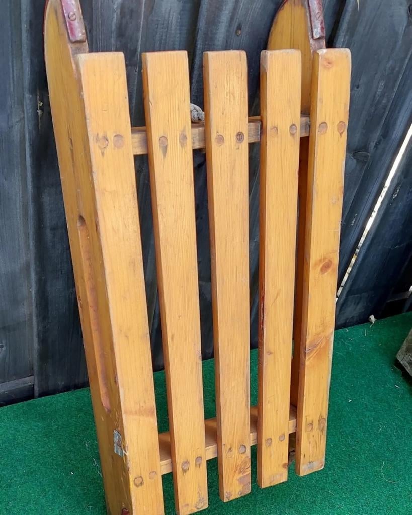Vintage kleine houten slee, Ophalen of Verzenden