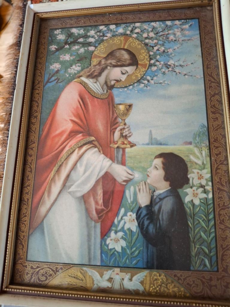 Eerste heilige  communie schilderijtje, Ophalen of Verzenden, Gebruikt, Kaart of Prent, Christendom | Katholiek