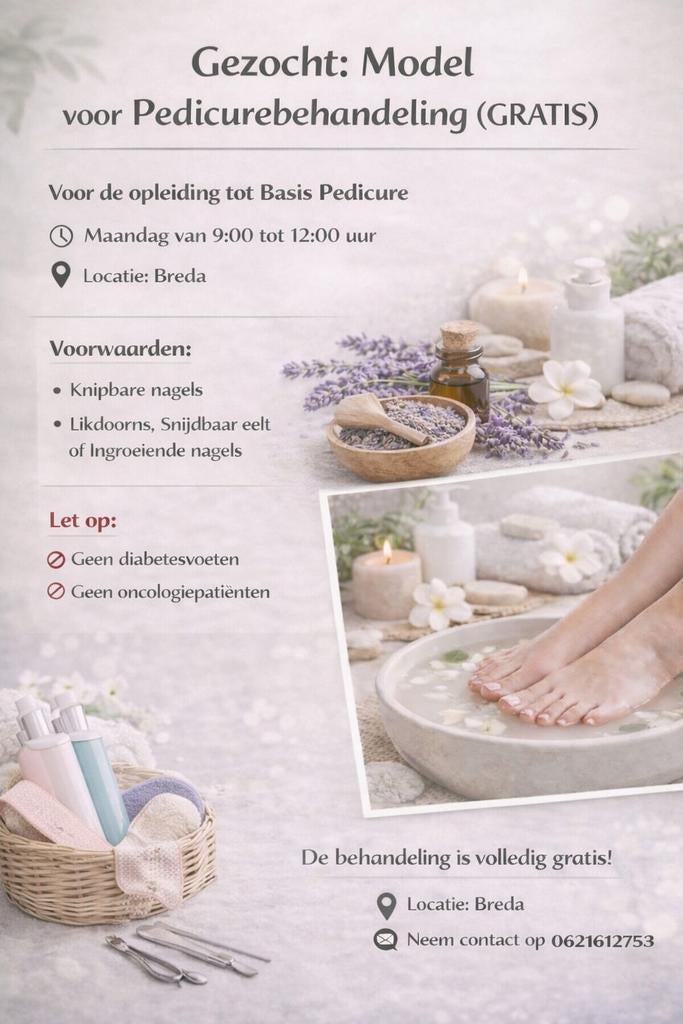Gezocht: Model voor Pedicurebehandeling, Ophalen of Verzenden, Nieuw, Overige typen