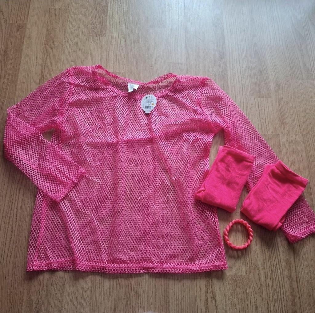 Roze mesh festival/Carnaval set | one size | nieuw, Maat 38/40 (M), Carnaval, Nieuw, Ophalen of Verzenden