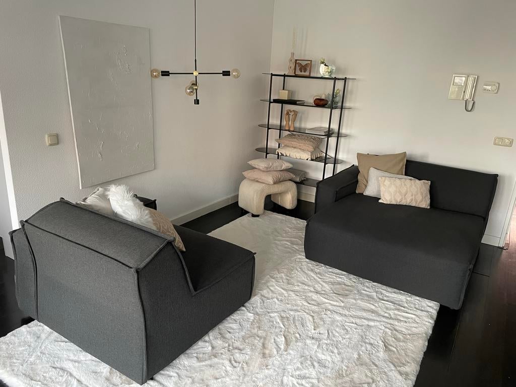 Donkergrijze Umix bank met chaise longue, Huis en Inrichting, Banken | Bankstellen, Ophalen, 250 tot 300 cm, Gebruikt, Hoekbank