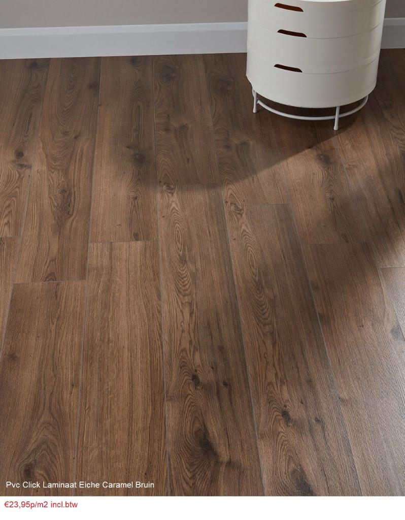 Rigid pvc click laminaat Donker Bruin Eiche Caramell Art, Pvc click bruin eiken, 75 m² of meer, Nieuw, Ophalen of Verzenden