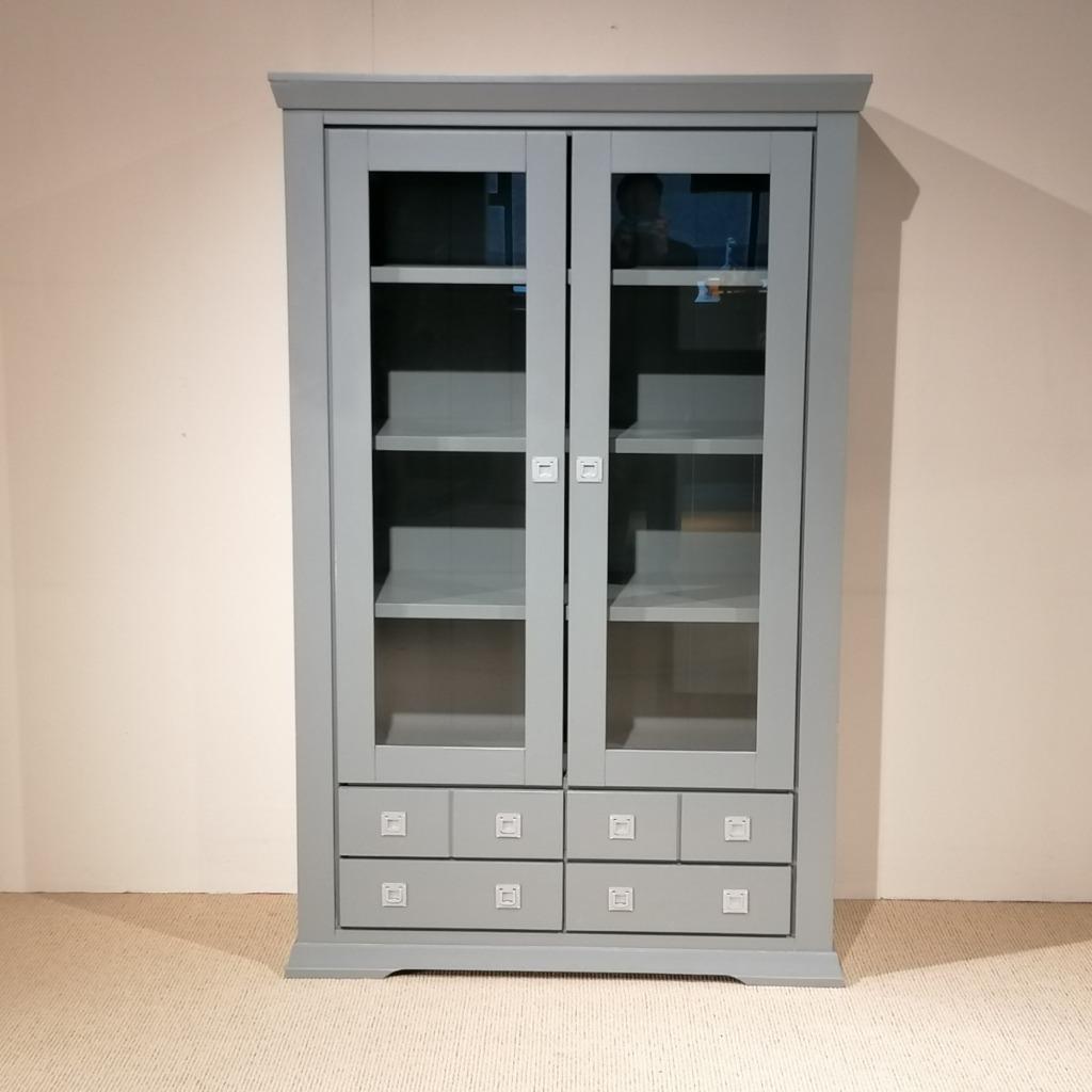 Vitrinekast Haute Provence Hout Landelijk Grijs, Huis en Inrichting, Ophalen, 150 tot 200 cm, 25 tot 50 cm, Overige houtsoorten