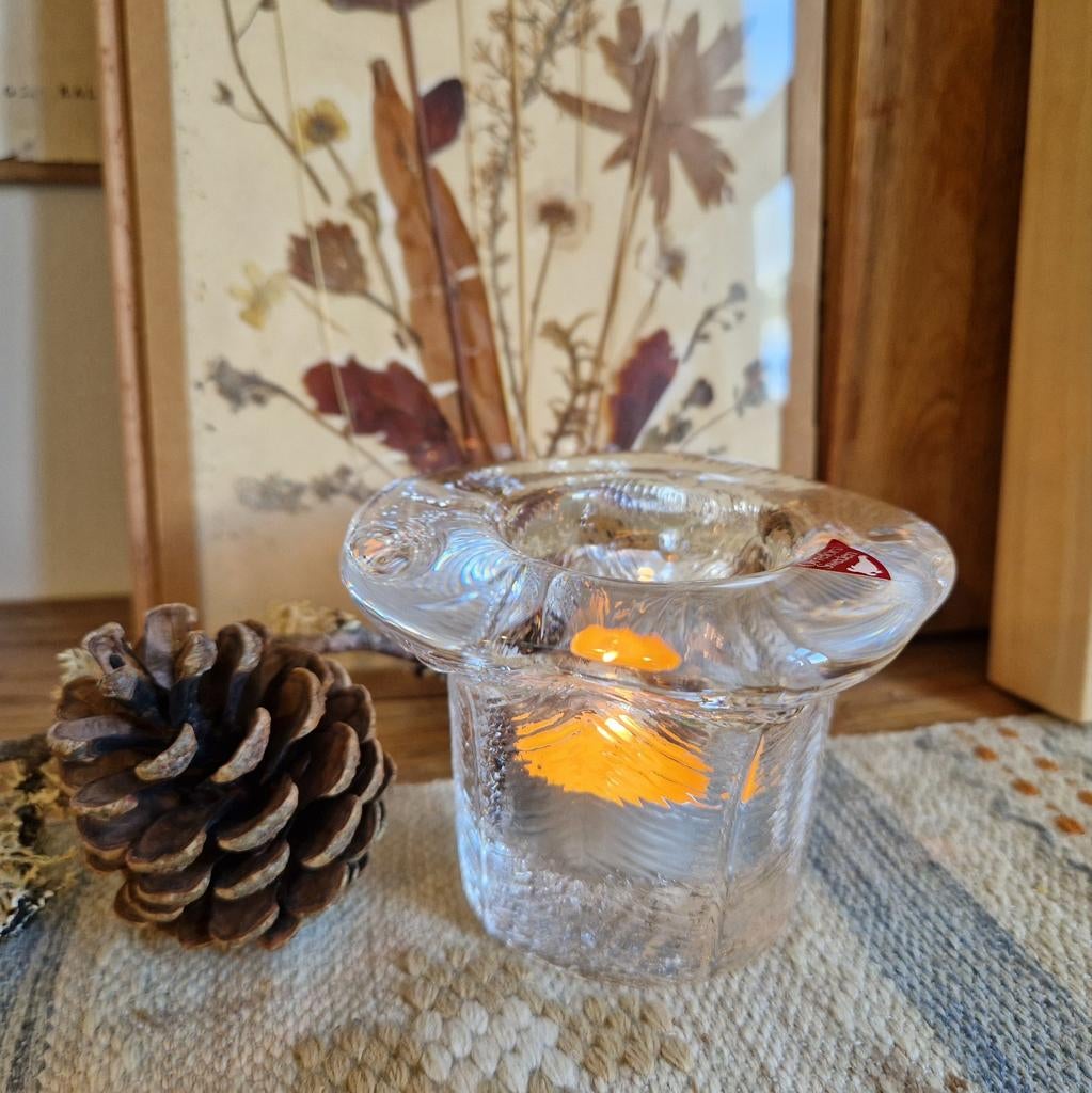 Orrefors waxinelicht Pauw Kristalglas Vintage Zweden, Antiek en Kunst, Antiek | Glas en Kristal, Ophalen of Verzenden