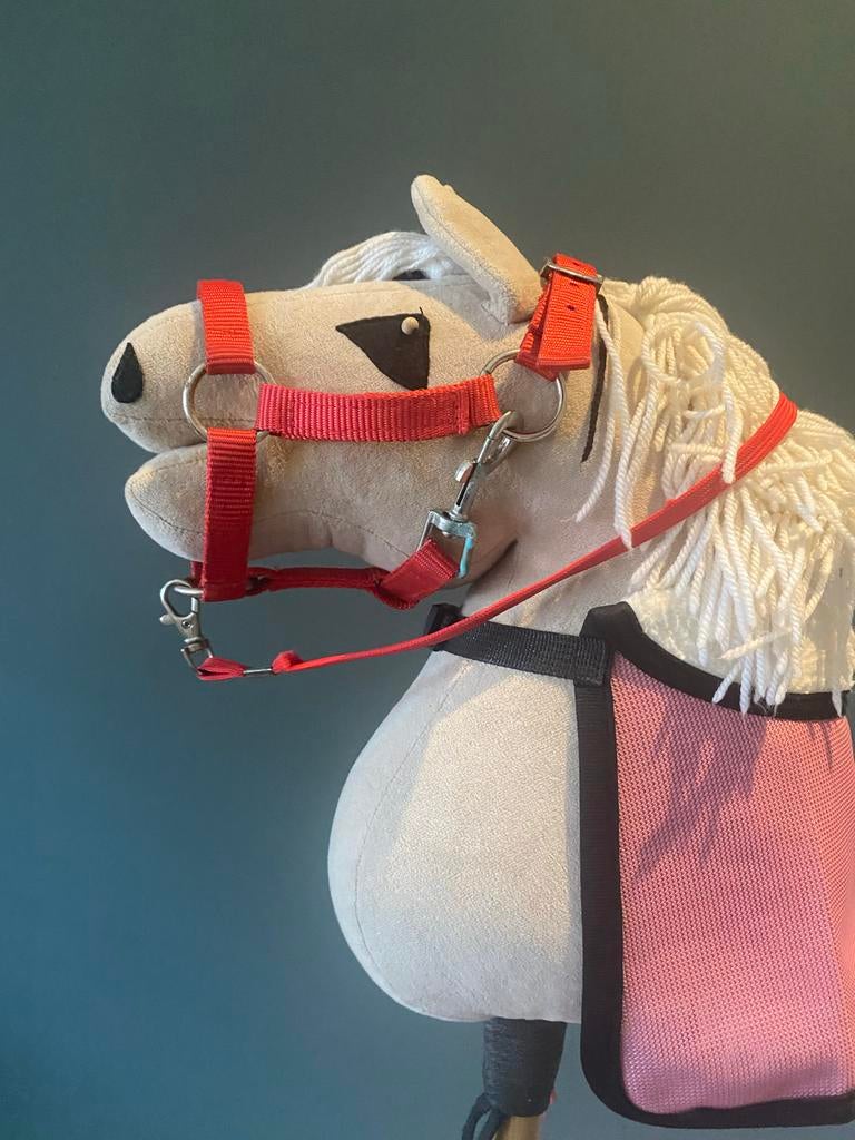 Wit Stokpaard met Hoofdstel en Deken, Ophalen, Zo goed als nieuw, Jongen of Meisje