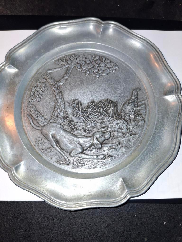 Vintage Tinnen Bord met Jachttafereel, Ophalen of Verzenden
