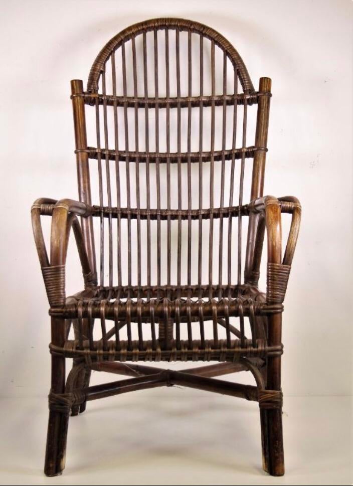 Authentieke Vintage Bamboe Fauteuil/Zetel, Huis en Inrichting, Stoelen, Bruin, Riet of Rotan, Ophalen of Verzenden, Zo goed als nieuw