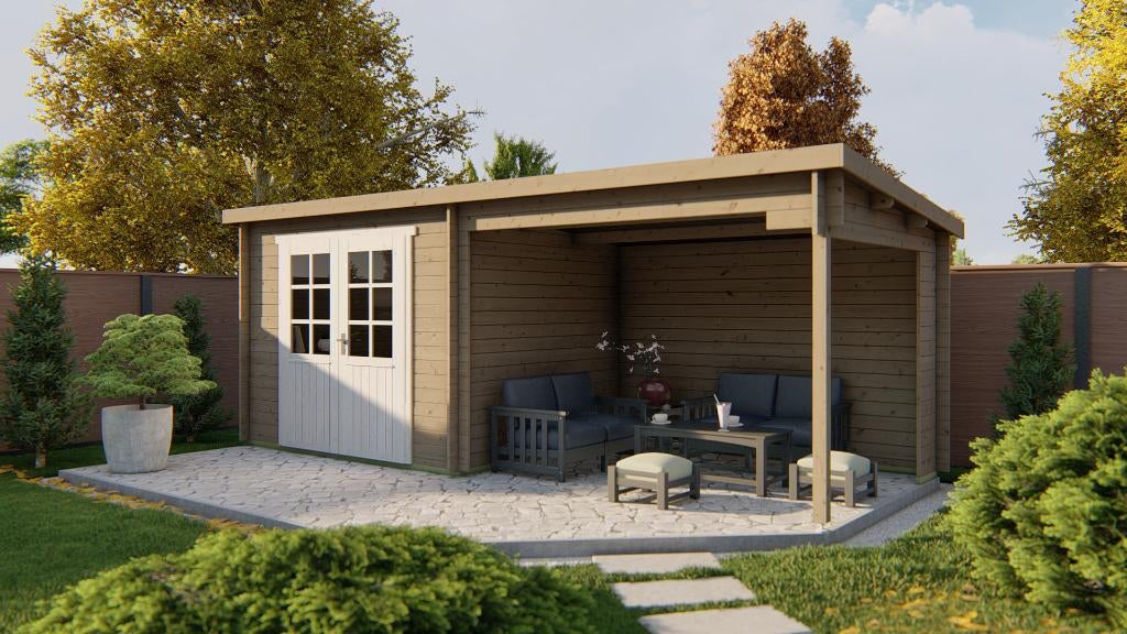 Blokhut - Tuinhuis Freddy | 28 mm | vuren onbehandeld, Verzenden, Nieuw
