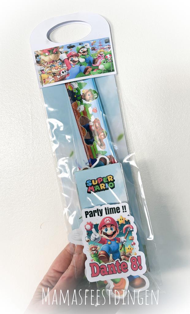 Traktatie party bag met klaparmband MARIO, Ophalen of Verzenden, Nieuw, Versiering, Verjaardag