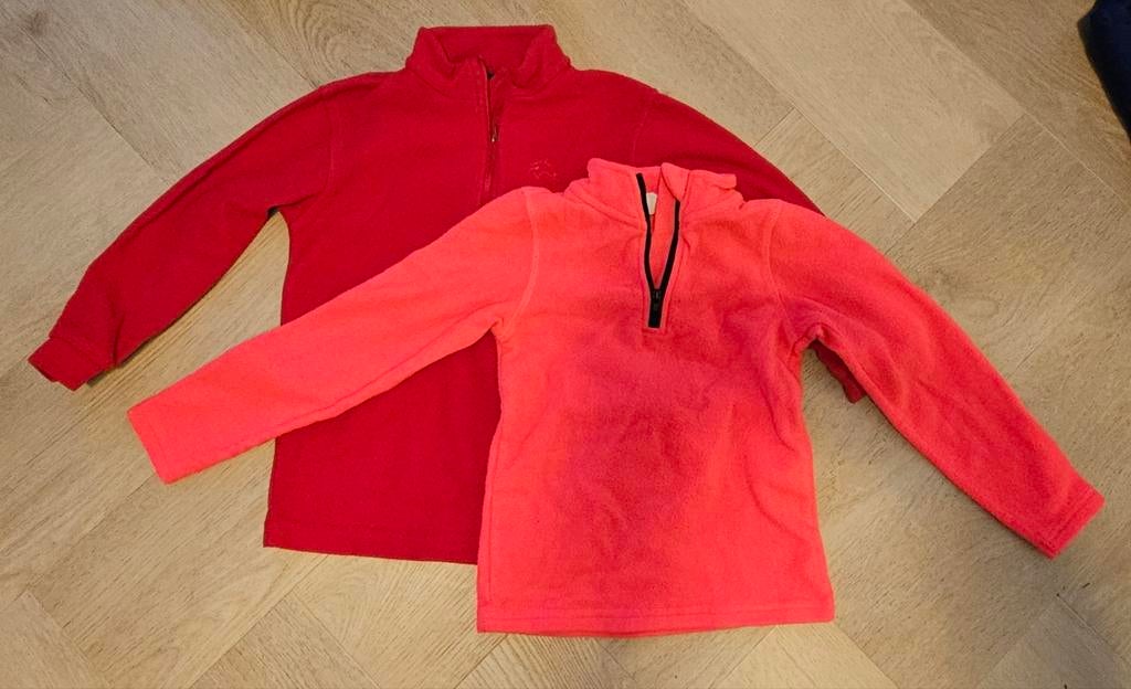 2 ski pullies, rood en roze, maat 116. Gebruikt., Gebruikt, 100 tot 140 cm, Kleding, Skiën