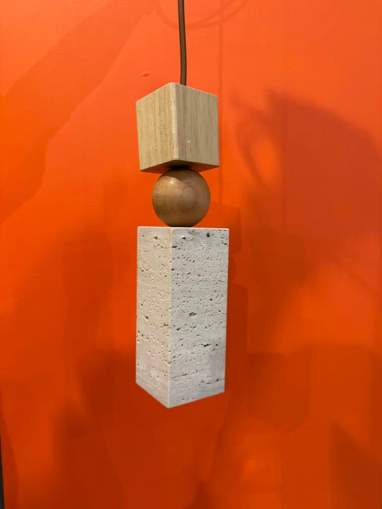 Hanglamp van steen en hout met spot, Ophalen of Verzenden, Nieuw, Hout, Minder dan 50 cm