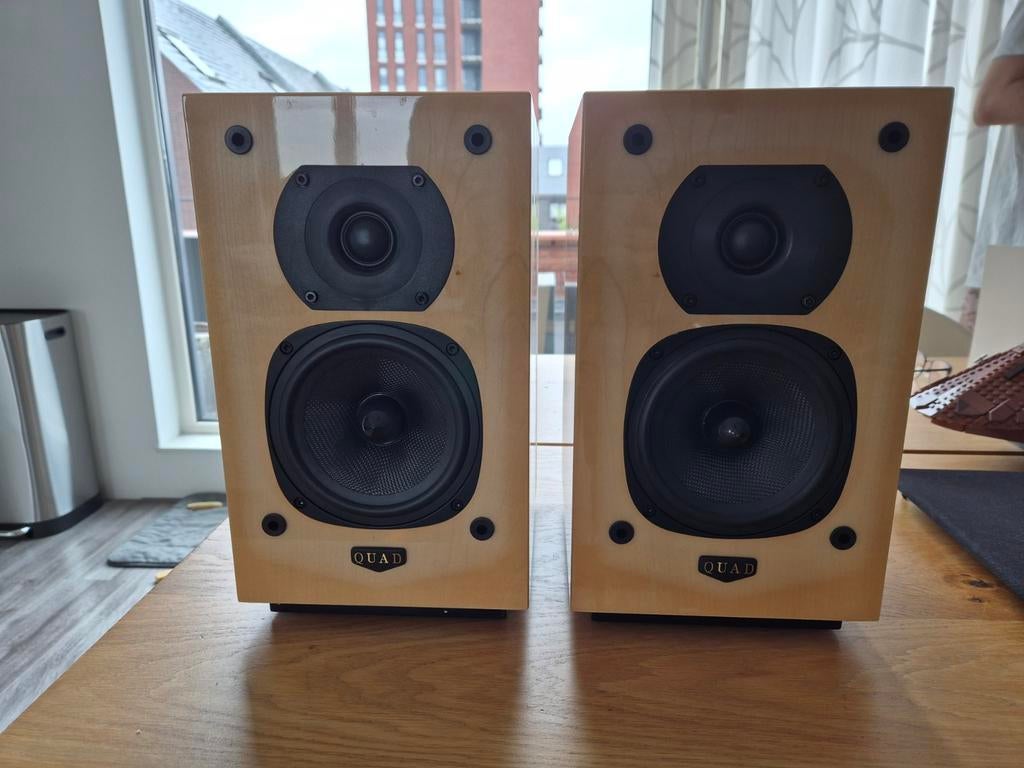 Quad 77-11L Stereo Boekenplank Speakers, Audio, Tv en Foto, Luidsprekers, Gebruikt, 60 tot 120 watt, Front, Rear of Stereo speakers