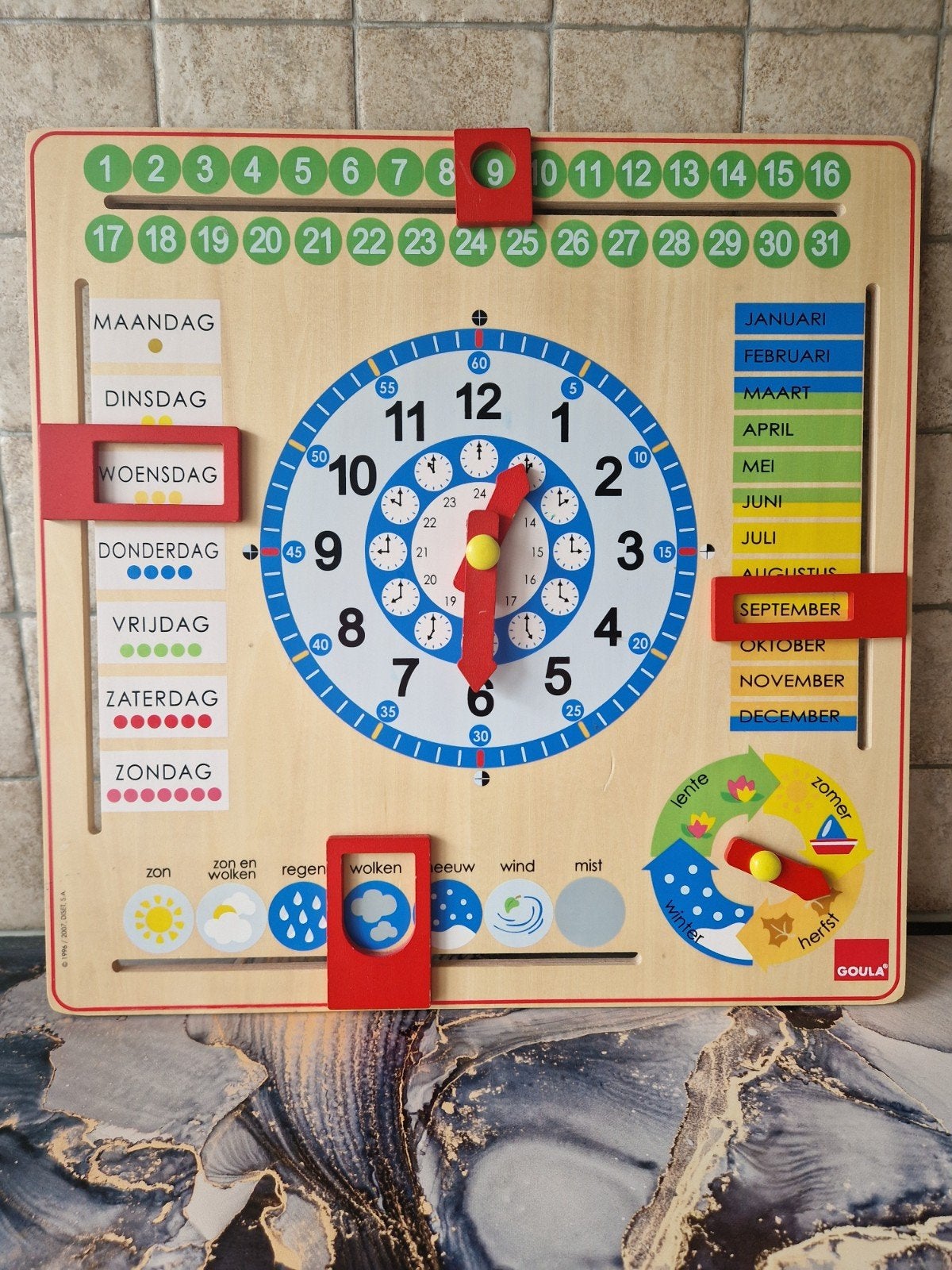 Houten Kalender Klok Goula - Educatief Speelgoed, Kinderen en Baby's, Ophalen of Verzenden, Zo goed als nieuw, Knutselen