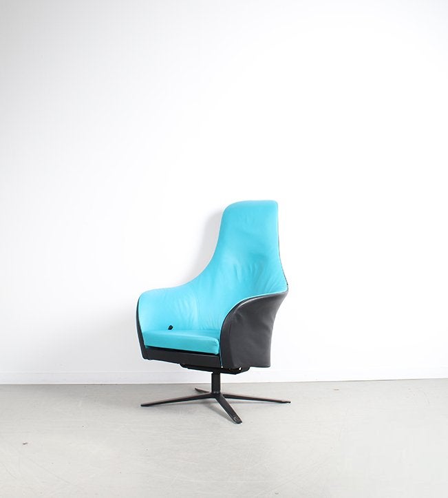 Montis Marvin Relaxfauteuil Turquoise Leer + Zwart Leer, Niet ingevuld, Zo goed als nieuw, Niet ingevuld, Niet ingevuld
