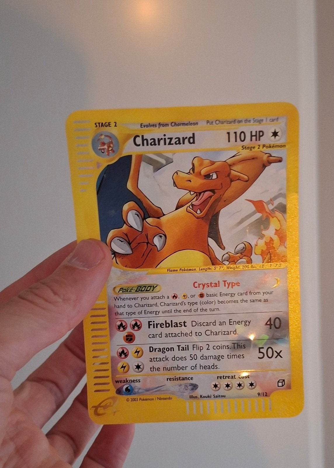 Pokémon Crystal Charizard 9/12 – Skyridge Box Topper 2003, Ophalen, Gebruikt, Losse kaart, Foil