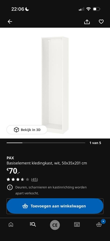 PAX KAST ZSM WEG 50x35x201cm, Ophalen, Zo goed als nieuw, 50 tot 75 cm, 200 cm of meer