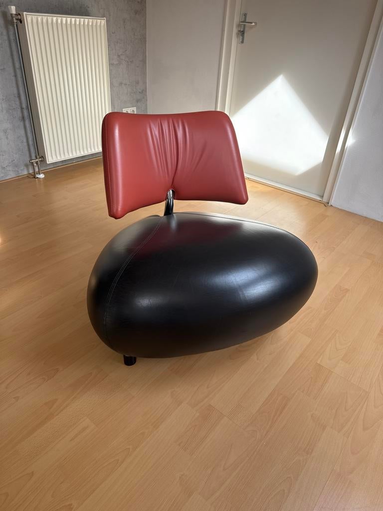 Leolux Pallone fauteuil - Zwart/Oranje, Huis en Inrichting, Fauteuils, Ophalen, Gebruikt, Leer, 75 tot 100 cm