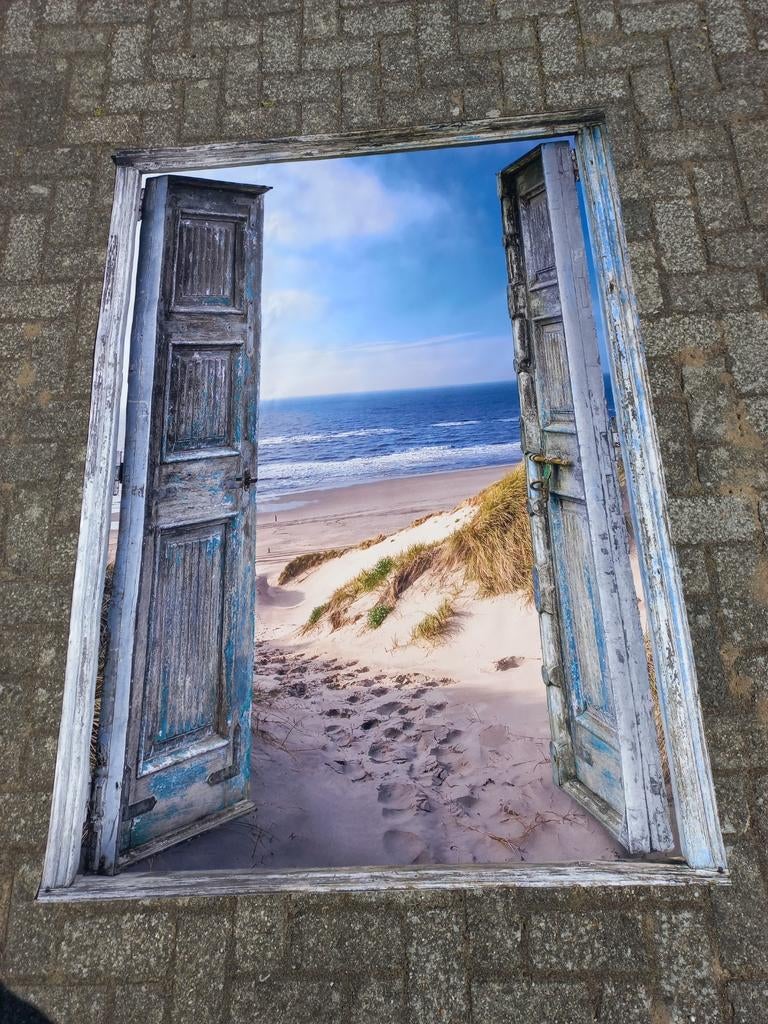 Grote buitenposter met strandzicht, 125x174 cm, Ophalen of Verzenden, Zo goed als nieuw