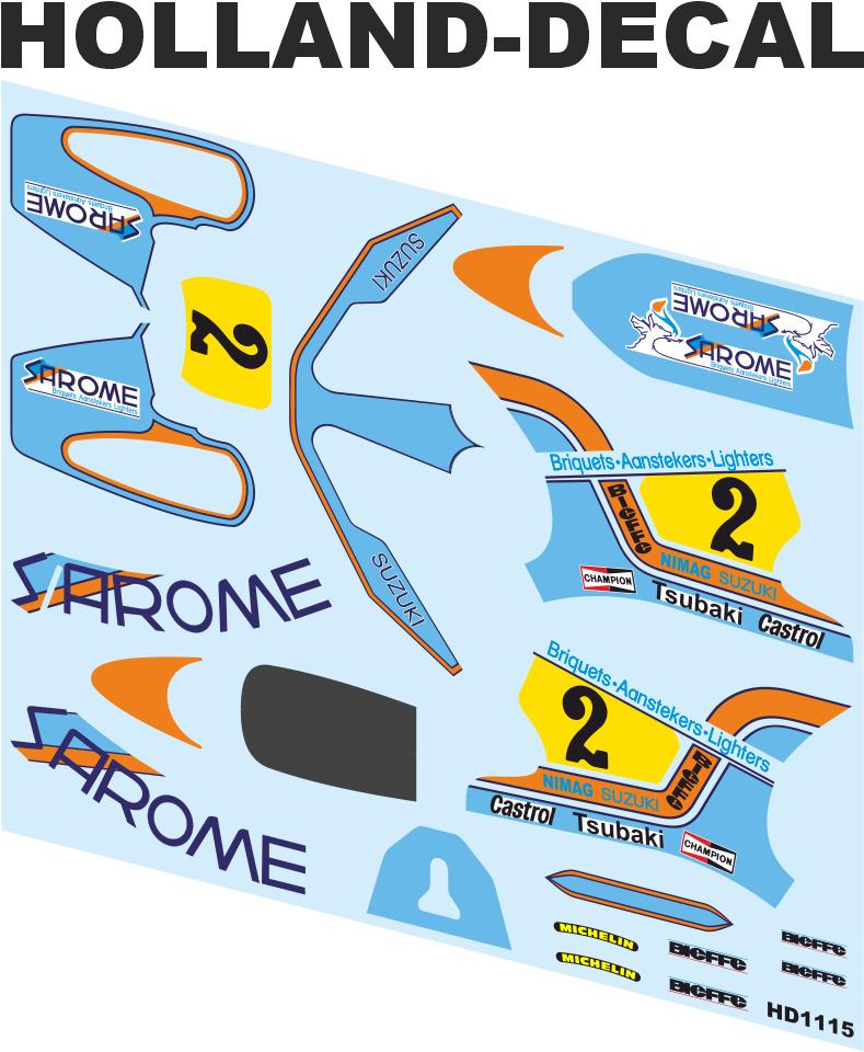 Decals Suzuki RG500 Sarome Jack Middelburg 1/9, Hobby en Vrije tijd, Modelbouw | Auto's en Voertuigen, Overige merken, Nieuw, Ophalen of Verzenden